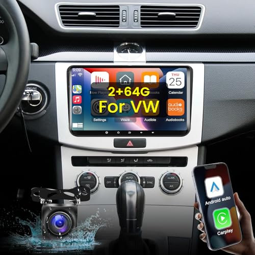 NHOPEEW 2+64G Android 13 Autoradio für VW Passat b6/b7 Golf Polo Seat Touran Sharan Skoda Caddy Fabia Octavia mit Carplay&Android Auto - 9 Zoll Radio Unterstützung WiFi GPS SWC + Rückfahrkamera&Mic