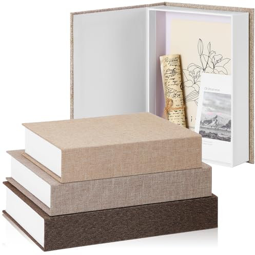 Tioncy Bücherbox aus neutralem Leinen, dekorative Kunstbuch-Requisiten, Aufbewahrung für moderne Bauernhaus-Heimdekoration, Bücherregal, Tischkarte, Foto, Andenken (verschiedene Größen, Khaki, dunkler