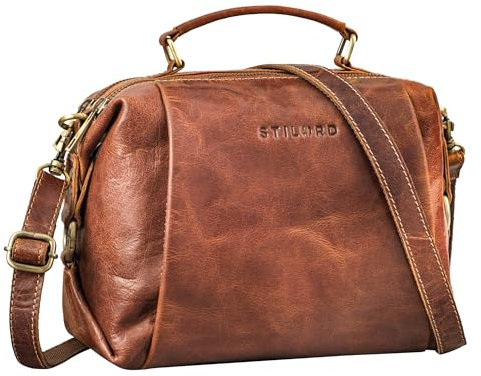 STILORD 'Vera' Vintage Leder Umhängetasche Damen Handtasche klein Echtleder Tasche Retro Damenhandtaschen Antik Schultertasche Echtleder, Farbe:cannes - braun