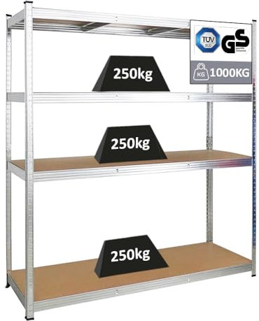 PROREGAL Schwerlastregal Taurus XL mit TÜV/GS Zertifizierung 180x160x60cm Gesamtlast 1000kg Verzinkt Kellerregal, Steckregal, Garagenregal, Lagerregal