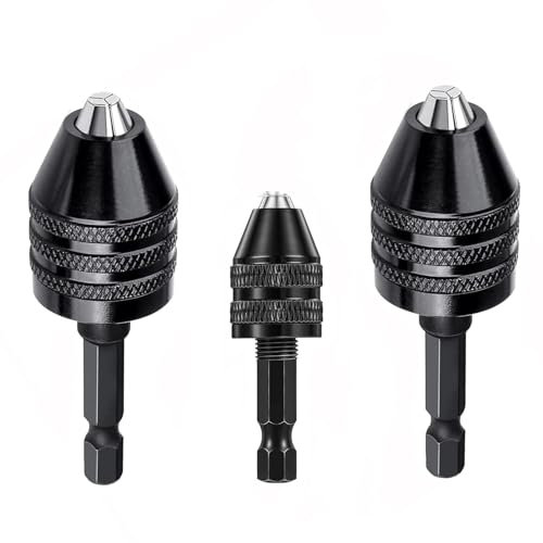 Bamyli 3 Pcs Keyless Drill Chuck Adapter,for 0.3-3.6mm 0.3-6.5mm 0.3-8mm Bit,1/4 Inch Hex Shank Drill Chuck Adapter for Air Screw Driver Manul Drill