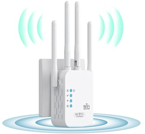 Amplificador Señal WiFi, Repetidor WiFi, Extensor WiFi 4 Antenas 2 Puertos LAN con, Repetidor WiFi Remoto Mejora Considerablemente la Cobertura WiFi para Oficinas y Hogares (Blanco)