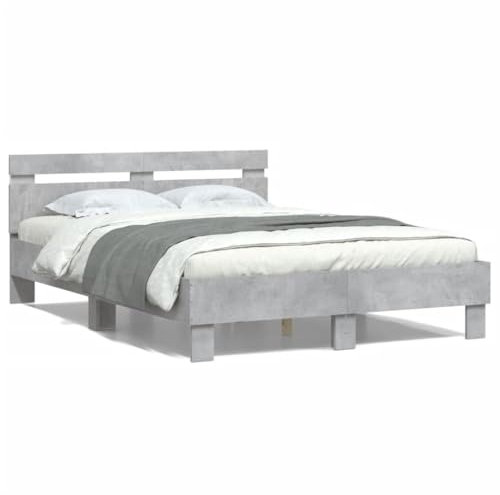 Somanki Bettgestell mit Kopfteil Beleuchtung Betongrau 120x200 cm, Bett, Bed Frame, Familienbett, Bettrahmen, Bett Gestell, Bett Rahmengestell, Schlafzimmer Bett - 3207556