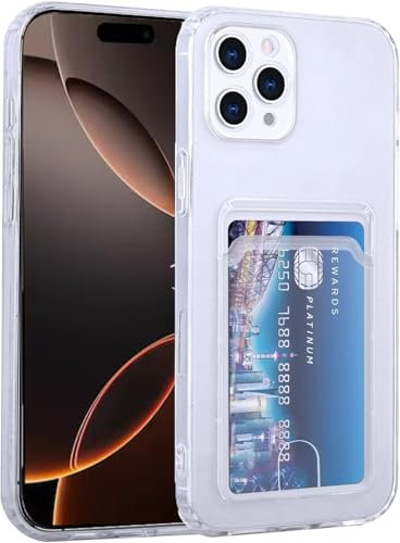 AMPLE Case for iPhone 16 Pro Max, Liquid Silicon Back Card Holder Phone Case, Ultra Slim Soft TPU Shockproof Case with Card Slot, Card Holder Sleeve, Wallet Card for iPhone 16 Pro Max (Clear)