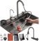 DSMRLEOP Fregadero de cascada de acero inoxidable negro multifunción con pantalla digital de cocina – 80x45cm Fregadero individual con grifo extraíble, sifón