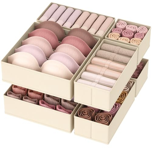 Lifewit 8 Pack Underwear Storage Organiser, Foldable Fabric Chest of Drawer Dividers for Closet Bedroom, Collapisble Cube Honeycomb Boxes for Sock, Bras, Clothes Organization, Khaki