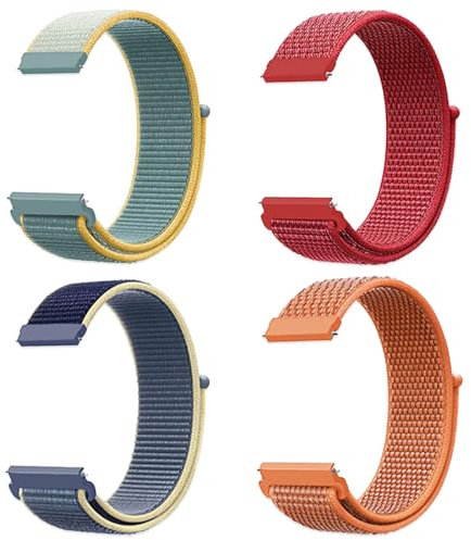 JSTHHTT 4 Stück Schnellverschluss Armband, Fabric Aatmungsaktive Gewebte Verstellbare Ersatzband (20mm Sonnenfarbe, Eisblau, Leuchtendes Rot, Orange)