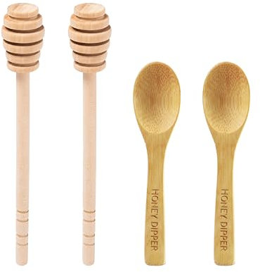 DESIOLE Lot de 4 bâtonnets à miel en bois, 16 cm, mini cuillère à mélanger pour pot de miel, arroseur de miel, fête de mariage