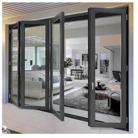 Ventana corredera de aleación de aluminio de estilo moderno con vidrio templado para casa móvil, diseño plegable vertical, 80 x 160 cm, funcionamiento suave