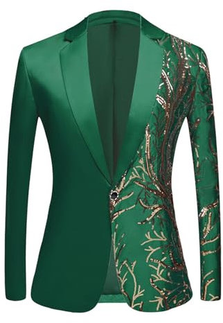 Generisch Glitzer Sakko Herren,Fit Karneval KostüM Hemd Gold Anzug Herrenjacke Performance-KostüM Pailletten Sakko Glitzer Jacket für Hochzeit und Party Formelle Kleidung für Herren