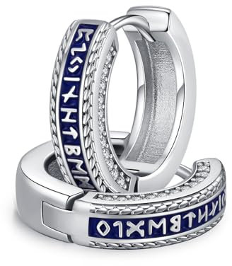 ZIPPICE Wikinger Creolen für Herren 925 Sterling Silber Wikinger Rune Schwarz Sleeper Ohrringe Unisex Creolen Wikinger Schmuck für Herren Männer Frauen