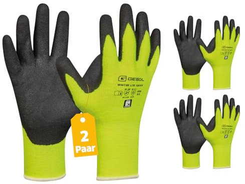 Gebol - Winter Lite Touch, Winter-Arbeitshandschuhe mit perfekter Passform, Montagehandschuh für kühle Temperaturen, sicherer Griff, Inhalt: 2 Paar Multipack, Größe L (Gr. 9), Farbe: Gelb/Schwarz