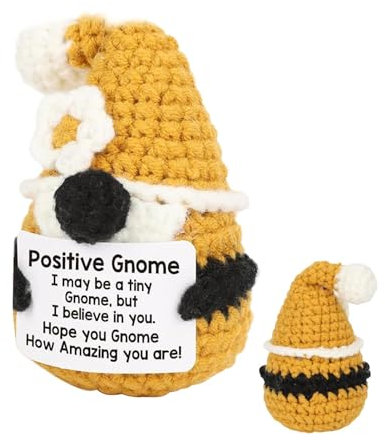 Positive Gnome-Häkelnadel, gestrickte Zwerge – Ornament mit positivem Häkeln, Dekoration für Büro zu Hause, Emotionale Unterstützung, 9 cm, für Zuhause, Schlafzimmer