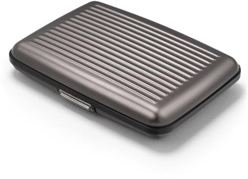 ÖGON -DESIGNS- Porte-Cartes en Aluminium avec Fermoir en métal, Protection RFID Contre la fraude et la démagnétisation, Portefeuille Compact, modèle Smart Case Stockholm (Aluminium Titanium)