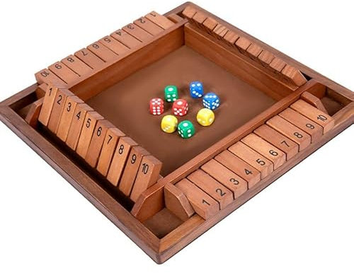 Flero Shut The Box - 4-Spieler-Würfelspiel - Taktik- und Rechenspiel (Braun) - Brettspiel, Lernspielzeug, Bildungsspiel für Kinder und Erwachsene - 8 Würfel