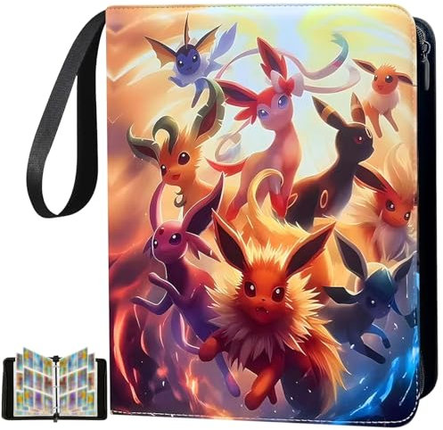 Abiemuce 50 Seiten 900 Taschen Sammelalbum für Pokemon Karten, Sammelalbum für Pokemon, Sammelkarten Album mit Reißverschluss und Griffschlaufe, Tragbar Wasserdicht Sammelalbum Karten, Sammelalbums