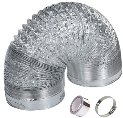 WEITINGKKK Vent Hose Flexible Aluminium Ducting, Long Flexible Aluminum Air Ducting Acoustic with 2 Stainless Hose Clamps for Tumble Drier, Cooker Hood, Extractor Fan(5m 120mm)