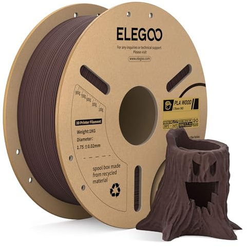 ELEGOO Holz PLA Filament 1.75mm, 3D Drucker Filament Rosenholz 1KG | Echtes Holzmehl Enthalten, Maßgenauigkeit +/- 0,02mm, 1kg Pappspule (2.2lbs), Sauber Gewickelte für Meisten 3D Drucker