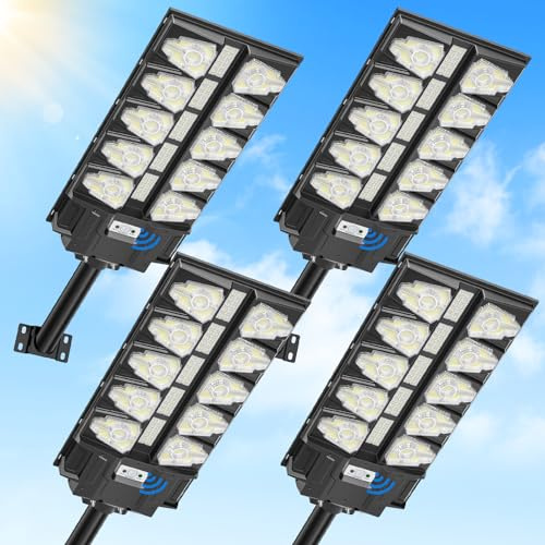 Sararoom LED Solar Straßenlaterne für Außen, 4er 2000W Solarlampen mit Bewegungsmelder Sensor, 6500K Wegeleuchte mit Fernbedienung, IP65 Wasserdichte Solarleuchten Strahler für Gärten Garage Parkplatz