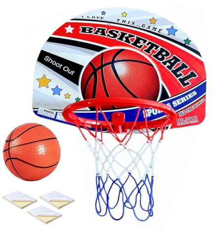 Xwin 47CM Wall Mounted Basketball Hoop Set for Kids - Indoor Mini Backboard with Ball and Self-Adhesive Pads - Fun Door Basketball Toy Game for Boys and Girls 3+ Years