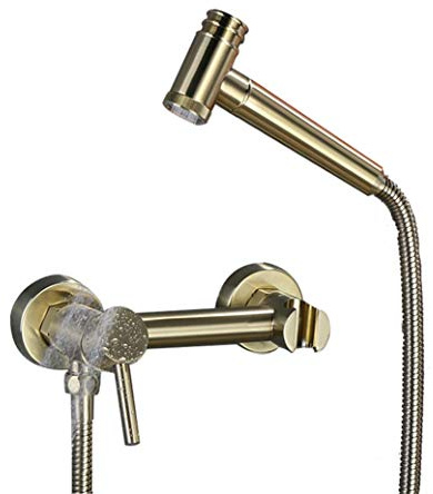 Brass Brushed Gold Bidet hot and Cold Water Set Toilet Spray Ass Flusher Nozzle Set, Hand Blender Valve Jet Pres Set Shower Head w