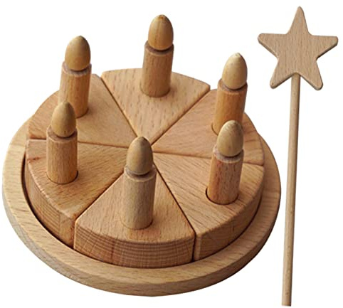 BESPORTBLE Holzspielzeug Geburtstagskuchen Pädagogisches Stabiles Kuchen Prop Kindgerechtes Holzmaterial Fördert Kreativität und Feinmotorik Rollenspiel Zubehör
