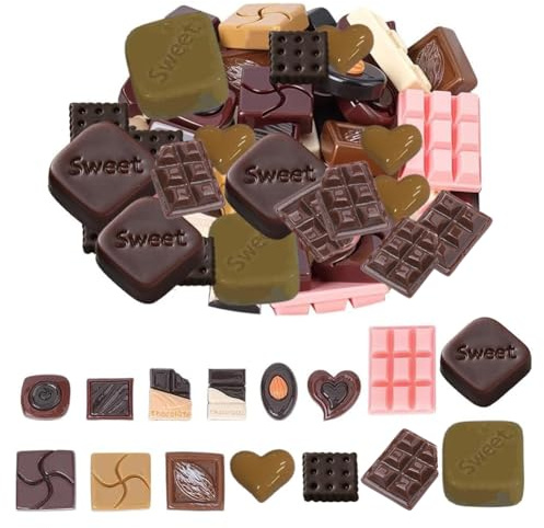 SUNNYCLUE Mini Schokoladen Charm Kunstharz, 3D Süß Klein, 60 Stück | Kunstimitat Süßes Dessert, Cabochon Charms, Dekoration Zubehör, Für Zuhause Büro Küche Schreibtisch