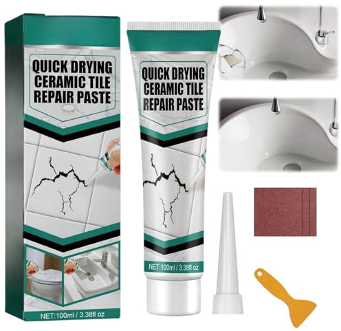 All-in-One Tile Repair Kit for Ceramic & Porcelain—Shower Tray Repair Kit,Bath Repair Ki/t White,Til/e Filler,Chip & Crack Repai/r Paste,Sink & Til/e Crack Restorer with Enamel Paint,100ml