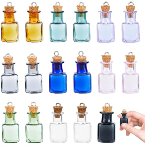 DICOSMETIC 18Pcs 9 Colors Glass Bottles Charms Bulk Wishing Bottle Charms Mini Glass Bottles with Cork Stoppers Empty Small Jars with Lids for DIY Necklace Bracelet Jewlery Making