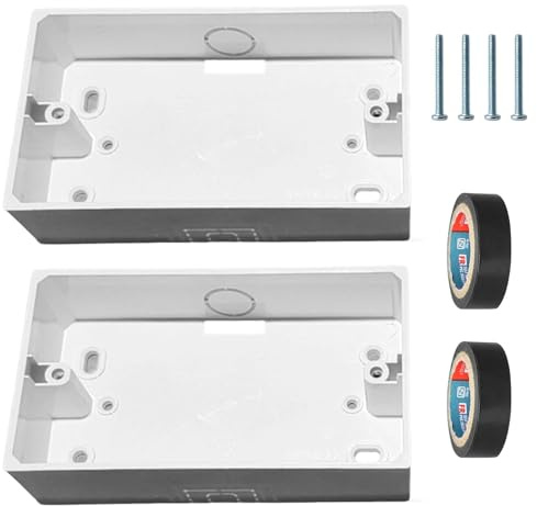 Double Socket Back Box 2PCS, for Switches & Sockets | Includes Insulating Tape & Screws, Durable PVC & Flame-Retardant, Easy Fit & Secure Hold, Professional Grade