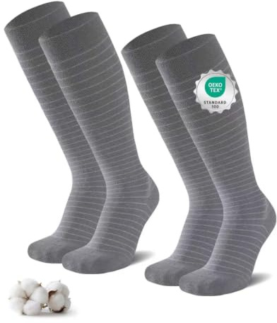 Niofind Kompressionsstrümpfe Damen & Herren, 2/4 Paar, 65% Baumwolle | Kniestrümpfe mit breitem Bündchen, nahtloser Spitze sowie verstärkter Ferse und Spitze; für Reisen, Sport und Arbeit