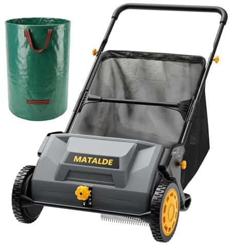 Matalde Barredora de césped de empuje de 21 pulgadas con bolsa de recogida de malla de 103 L, bolsa de hojas de 200 L, 4 cepillos giratorios de altura ajustable, limpieza rápida para hojas y césped