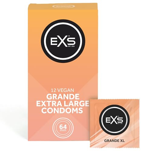 EXS Grande 64mm XL Kondome (12er-Pack) Premium Latex Kondome Übergröße für Männer mit nicht spermizidem Gleitmittel, gerade Wandung mit Reservoir, 3 J. haltbar – CE-gekennzeichnet, Deutsch Entwickelt