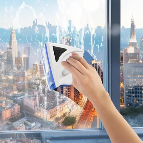 Magnetic Window Cleaner for Single Glazed Windows, Double-Sided Glass Cleaning Tool with Strong Magnets, Safety Rope and Easy Grip for Hassle-Free Streak-Free Window Cleaning