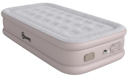 Outsunny Colchón Hinchable Individual Bomba Integrada 190x97x39 cm Caqui | Inflado 3 Min Desinflado 2 Min, Colchón Inflable Plegable Impermeable, Bolsa Transporte, Superficie Flocado, Carga 200 kg