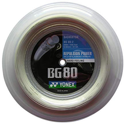 YONEX BG80 Badminton String - 200m Reel, Color- White