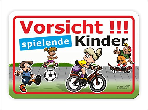 Stikkipix Hinweisschild für Kinder | Warnschild Vorsicht spielende Kinder | stabile 3 mm Aludibondplatte | Maße: 400 x 600 mm | Ideal für Spielstraße, Wohngebiet, Spielplatz, Verkehrsberuhigte Zone