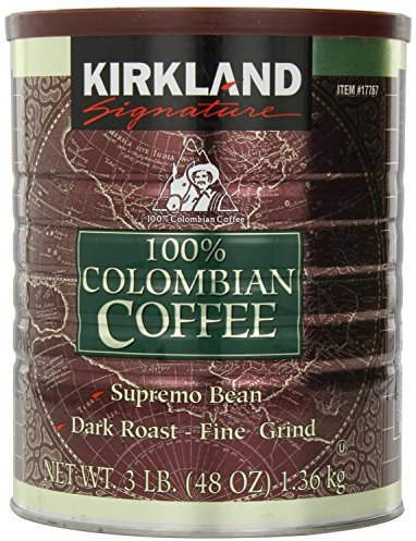 Signature 100% Colombian Coffee Supremo Bean Dark Roast Fine Grind, 3 Pound by Kirkland Signature