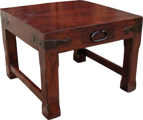 Kolonialstil Kaffeetisch R241 mit Schublade, massiv, elegant, 60*60*45 cm | Elegantes Design, hochwertige Verarbeitung, vielseitig einsetzbar, ideal für Wohnzimmer, zeitloser Stil