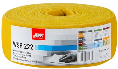 APP WS 222 - Rouleau de non-tissé abrasif, 100 mm x 10 m, jaune | Abrasif non tissé pour ponceuse bois, métal, acier et inox | Laine à poncer microgranulaire, grain : 1000-1200