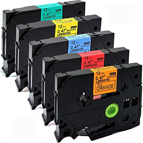 NEOUZA 5PK Compatible For Brother P-Touch Laminated Tze Tz Label Tape Cartridge 12mm x 8m (Set of 5 Colors 0.47 x 26')