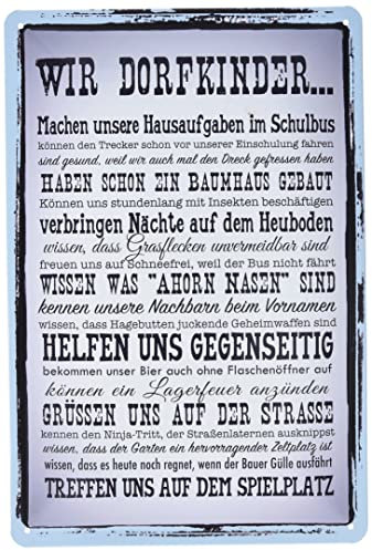 Sunature Blechschild Wir Dorfkinder Metallschild Wanddeko 20x30 cm gewölbt, 4 Löcher, hochwertiges Stahlblech, hervorragender Druck mit Lackierung, abgerundete Ecken und umgeschlagene Kanten