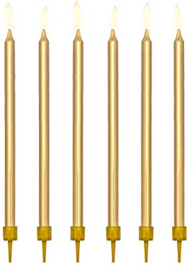 PartyDeco Geburtstagskerzen mit Halter 12.5cm 12er Set Kuchenkerzen Tortendeko Kindergeburtstag Gold/Kerzen, Tortenkerzen, Gold, 12,5 cm