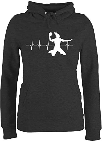 Pullover Hoodie Frauen - EM 2026 Trikot Ersatz - Handball Herzschlag für Damen - S - Anthrazit meliert - handballer handballerin pullis hanball wm damensweatshit halbball kapuzenpullover handball.