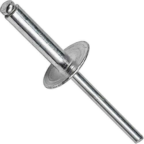 Fastenere Large Flange Pop Rivets - 3/16 x 1 (50 pcs) Heavy Duty, Open-End, Aluminum Corrosion-Resistant, High Tensile & Shear Strength, 6-16 Gap .876 - 1.00