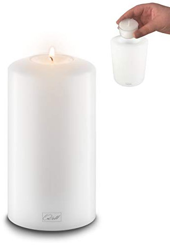 Qult Farluce Classic • Teelichthalter in Kerzenform • Kerze • Kunststoffkerze in Kerzenoptik • Teelichtkerze mit Teelichteinsatz • inkl. Teelicht • (Ø 8 H 15 cm)