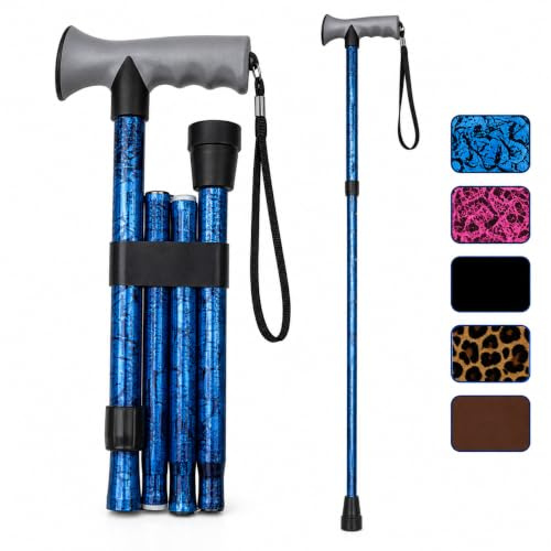 Life Healthcare Gel Handle Walking Stick, Folding Adjustable Cane, Black | Lightweight folding cane with comfort gel handle, adjustable height, wrist strap and non-slip tip for left or right-hand use.