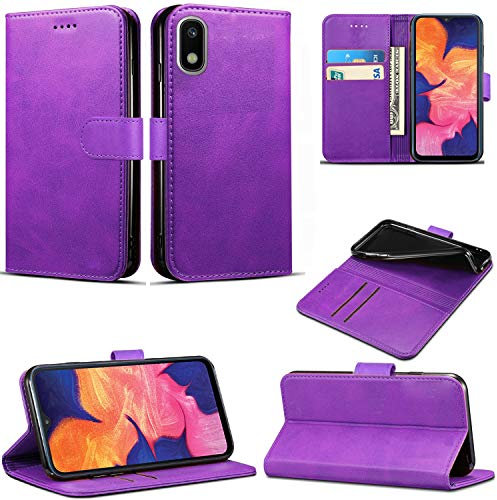 Mobile Stuff Case Compatible for Samsung Galaxy A10 (6.2) Magnetic Flip Folio Cover Case Card Holder PU Leather Kick Stand (Purple)