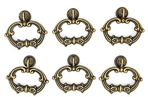 6 Sets Distressed Antik Messing Finish Vintage Schrank Pulls - Drop Ring Pulls Griffe für Kommode Schublade Schrank, Maße 4,8 cm x 4,6 cm