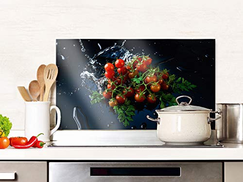 GRAZDesign Spritzschutz Küche Glas Schwarz Rot, Tomaten, Küchenrückwand Glas für Herd und Spüle, Rückwand Küche Glasplatte mit Motiv, 80x50cm